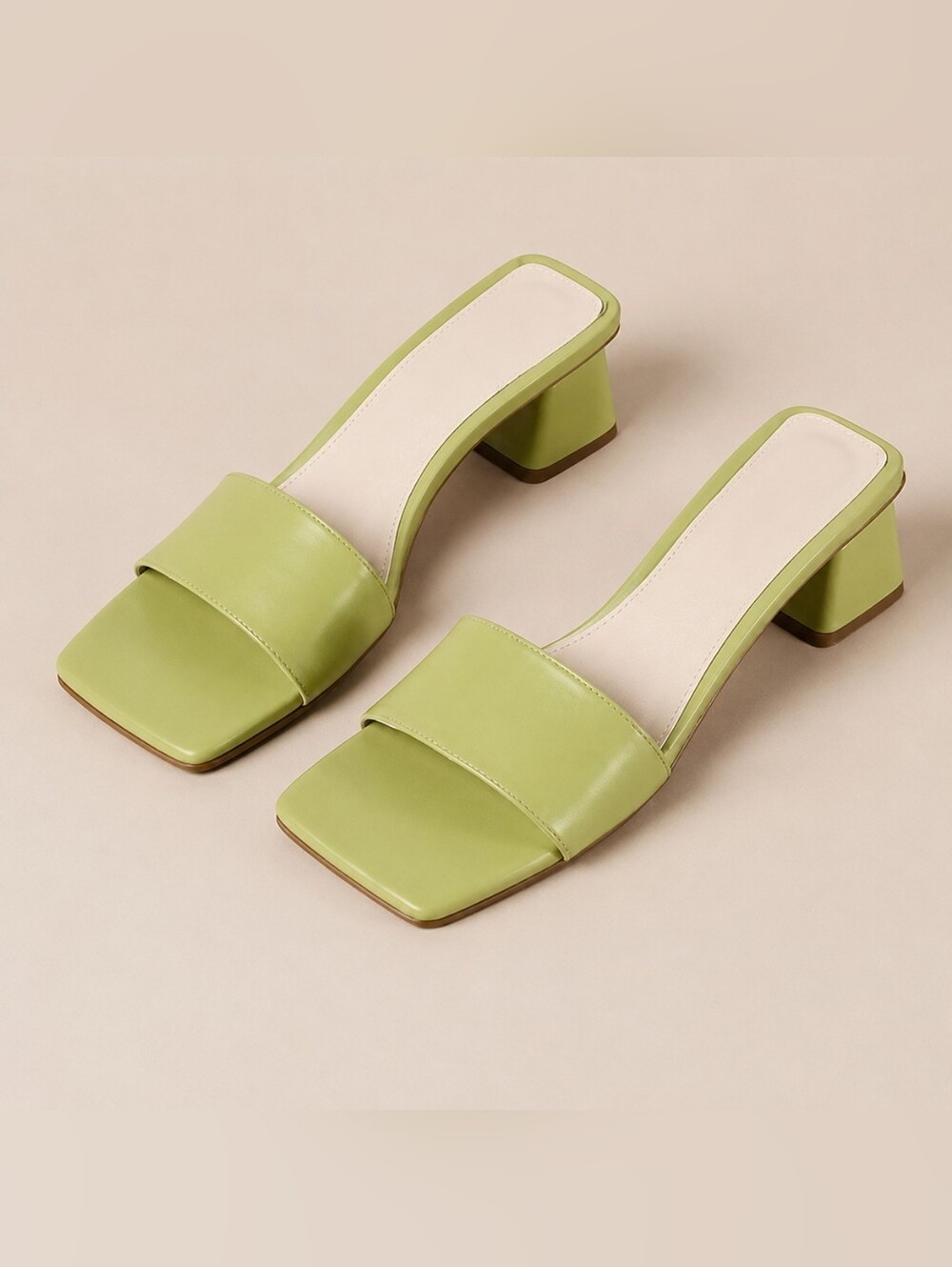 SVEGAN ALOHAS Green Squared Vegan Leather Mule Heels